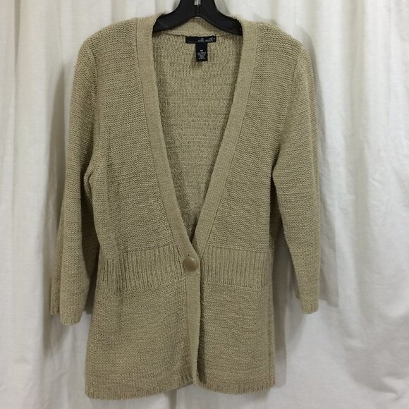 Willi Smith Sweater Cardigan 1 Button Longer Length Beige Size Medium - Picture 1 of 4